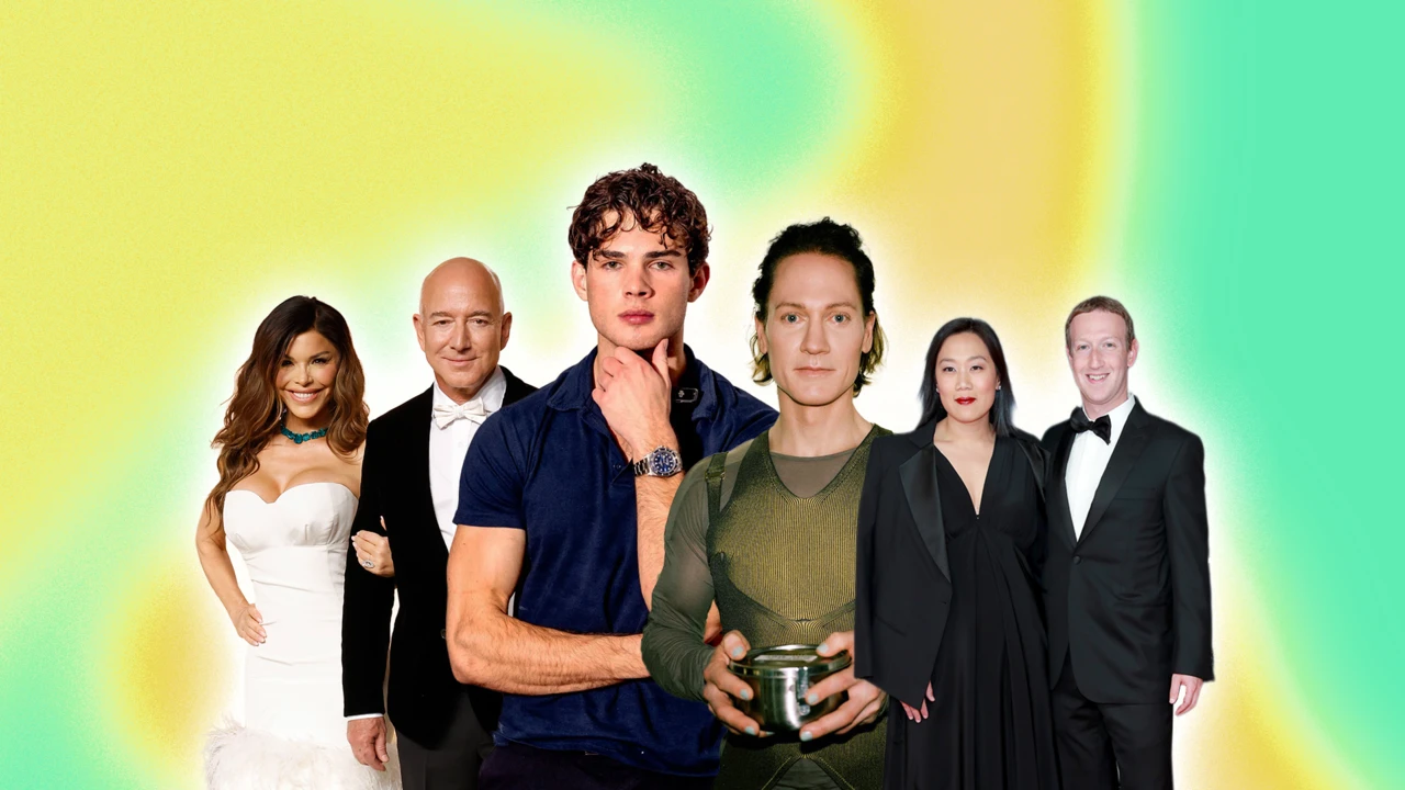 Lauren S&aacute;nchez, Jeff Bezos, Braden Peters (Clavicular), Bryan Johnson, Priscilla Chan i Mark Zuckerberg