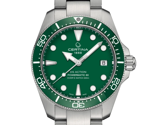 Zegarek Certina DS Action Diver 38 mm Powermatic 80 z zieloną tarczą