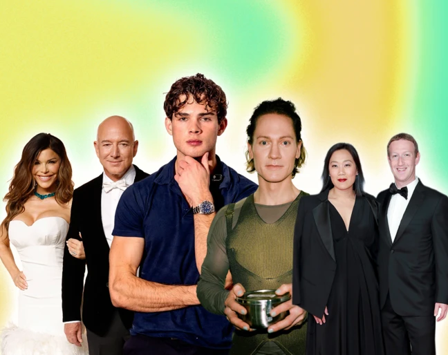 Lauren S&aacute;nchez, Jeff Bezos, Braden Peters (Clavicular), Bryan Johnson, Priscilla Chan i Mark Zuckerberg