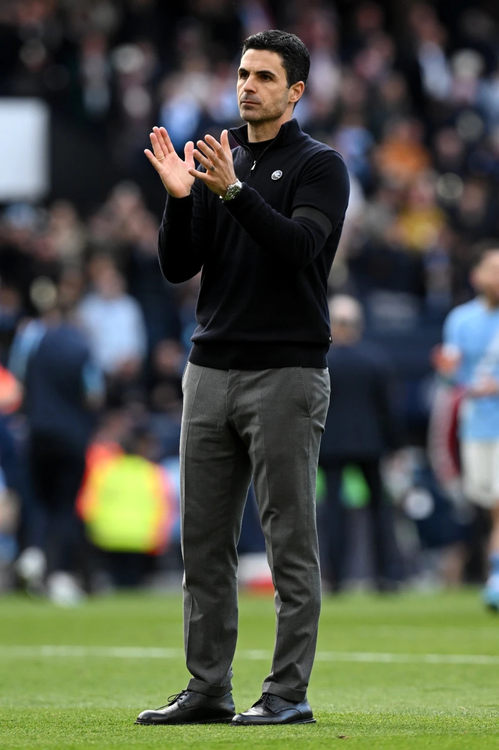 Mikel Arteta podczas meczu Manchester City-Arsenal Londyn