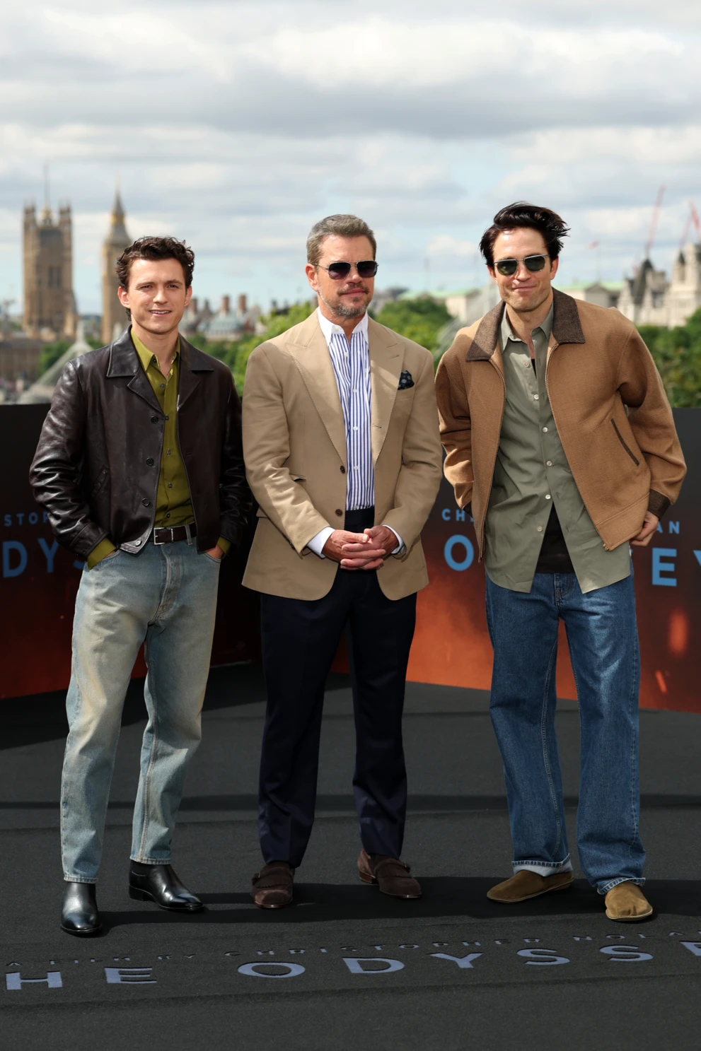 Tom Holland, Matt Damon i Robert Pattinson podczas trasy promocyjnej „Odysei”